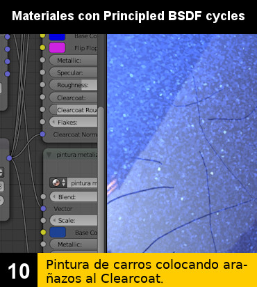 Materiales con Principled BSDF : Pintura de carro colocando arañazos al Clear-coat.
