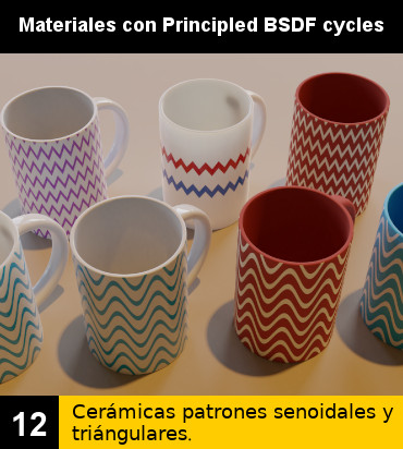 Materiales con Principled BSDF : Cerámicas patrones senoidales y triángulares
