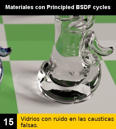 Materiales con Principled BSDF : Vidrios con ruido en las causticas falsas.
